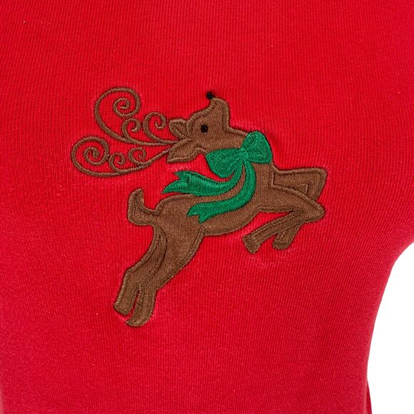 VTG Westbound Christmas Dress PLUS 1X Red Reindeer Santa Sleigh Cotton Back Slit - Picture 7 of 15